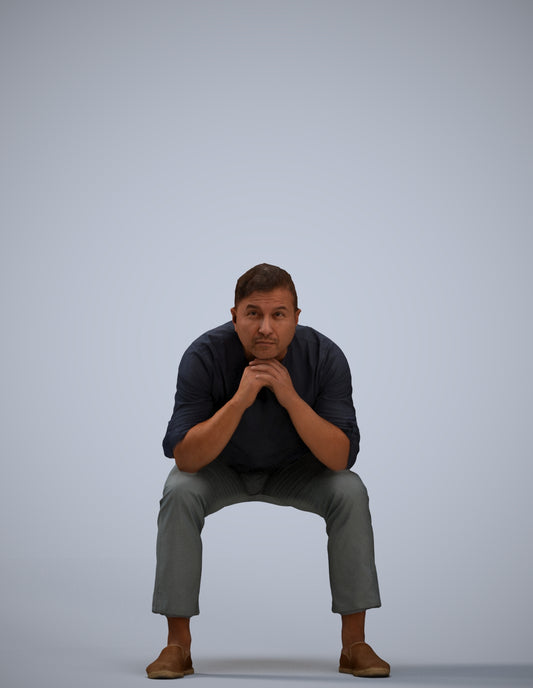 realistic 3D human man casual sitting, archviz people FBX OBJ for Blender