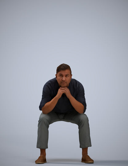 realistic 3D human man casual sitting, archviz people FBX OBJ for Blender