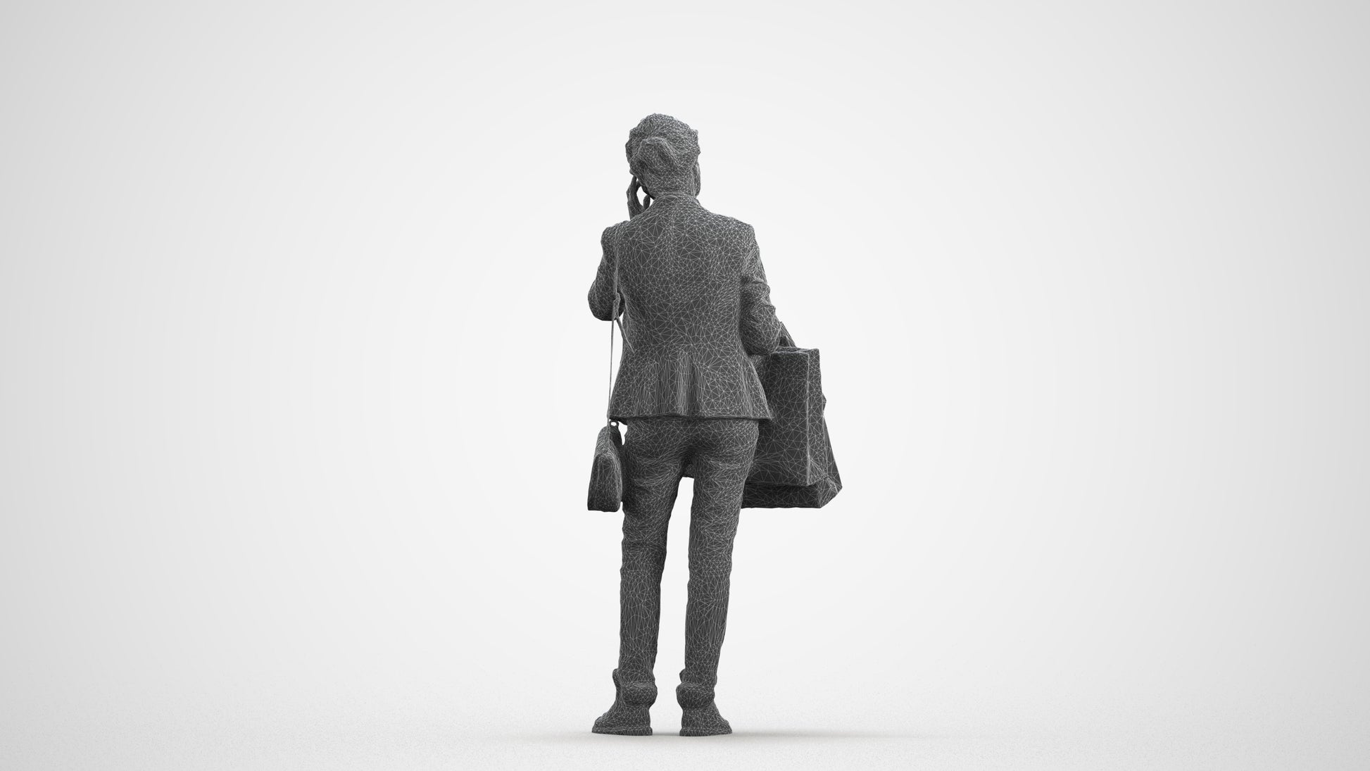 3D people model senior woman casual mix, scanned human for 3ds Max rendering, wireframe front view