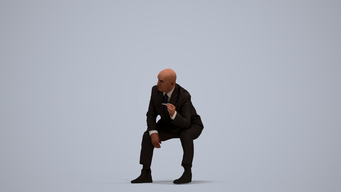 3D human model senior man business, photogrammetry scanned person for archviz, standing pose render