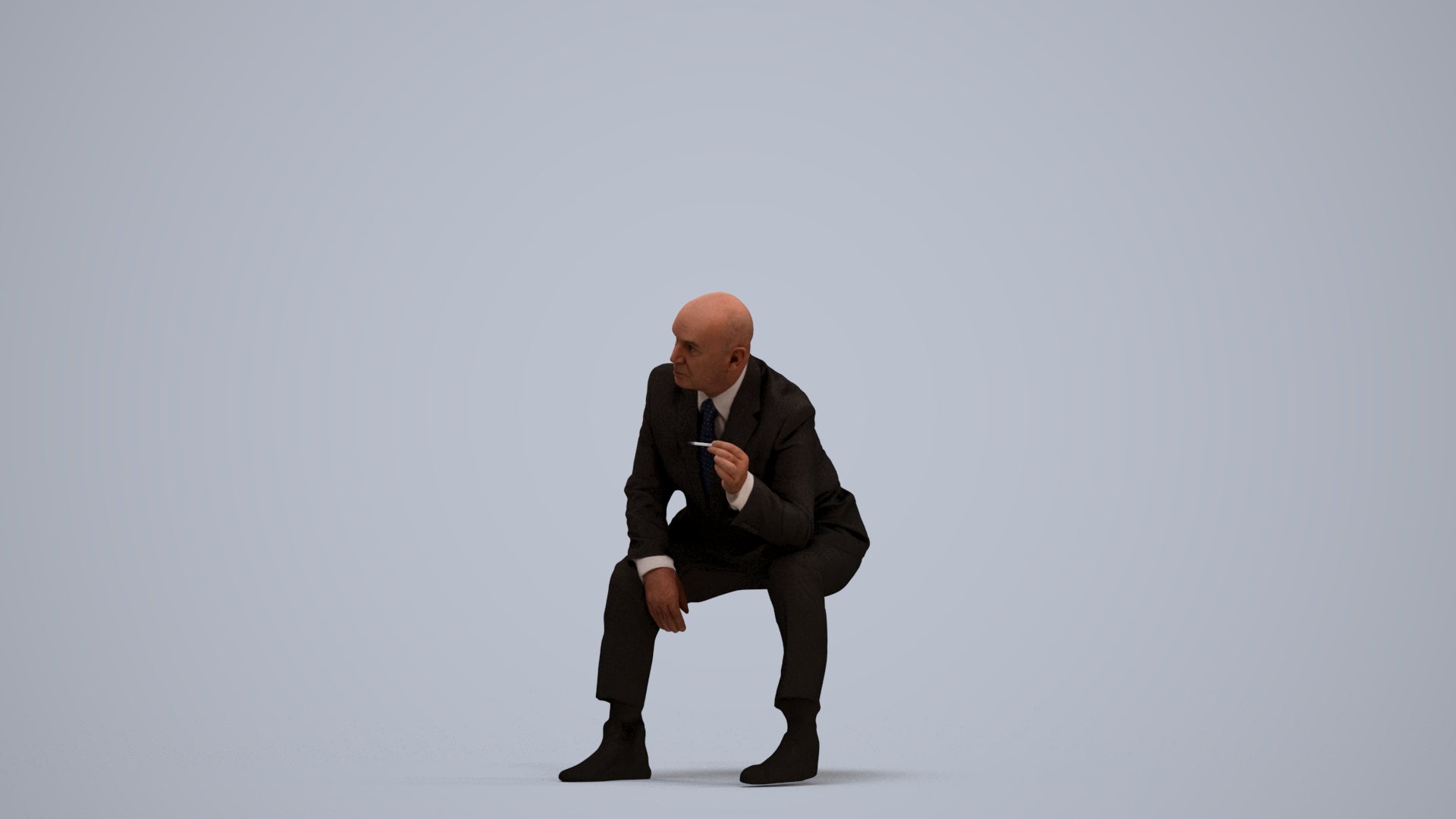 3D human model senior man business, photogrammetry scanned person for archviz, standing pose render