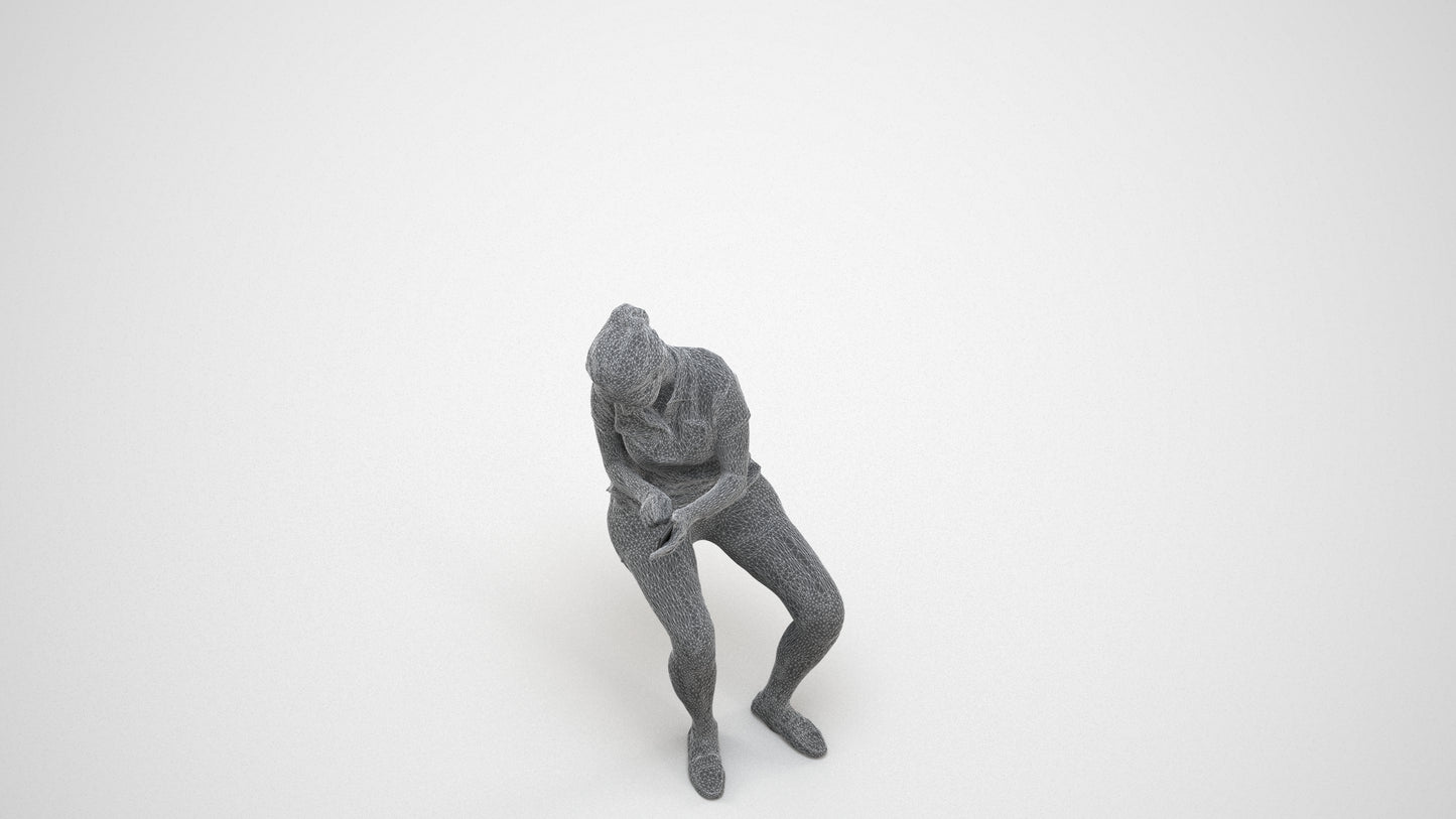 realistic 3D woman casual sitting, scanned archviz people for Blender and 3ds Max, wireframe three-quarter view