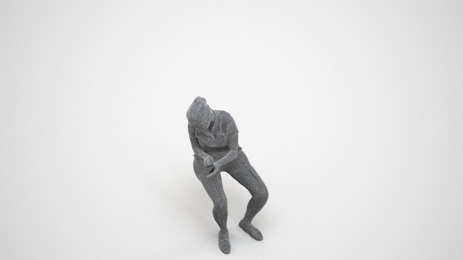 realistic 3D woman casual sitting, scanned archviz people for Blender and 3ds Max, wireframe three-quarter view