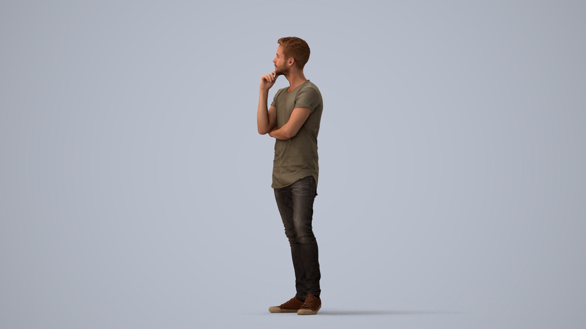realistic 3D man casual standing, scanned archviz people for Blender and 3ds Max, three-quarter view render