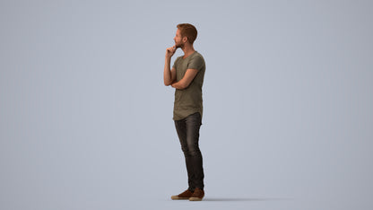 realistic 3D man casual standing, scanned archviz people for Blender and 3ds Max, three-quarter view render