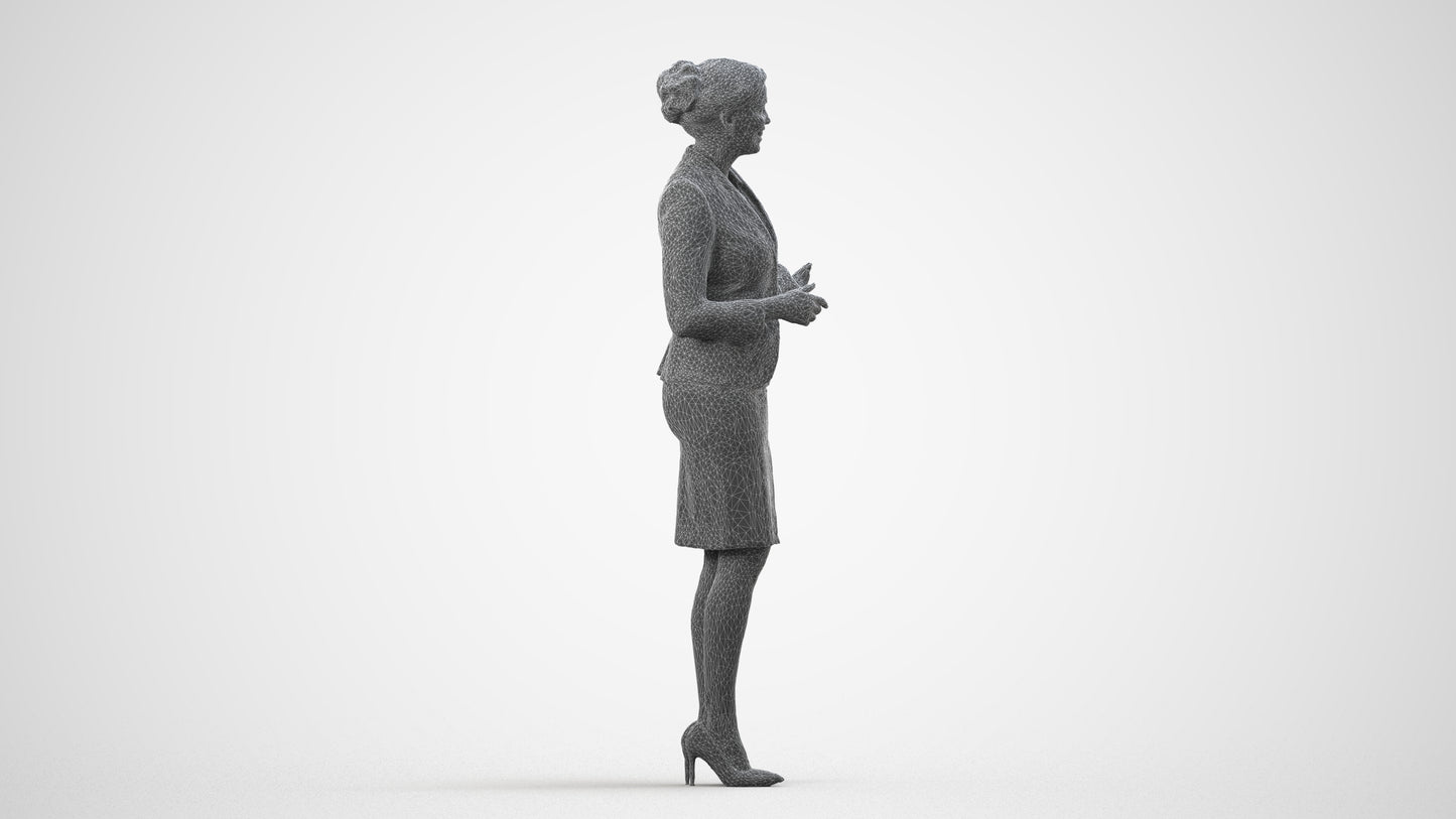 photogrammetry 3D woman hospitality, realistic human model archviz FBX, wireframe side view