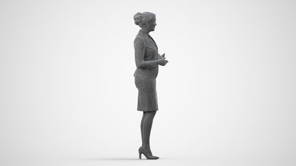 photogrammetry 3D woman hospitality, realistic human model archviz FBX, wireframe side view