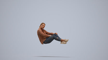 realistic 3D woman casual sitting, scanned archviz people for Blender and 3ds Max, standing pose render
