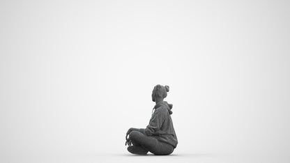 photogrammetry 3D woman casual sitting, realistic human model archviz FBX, wireframe front view