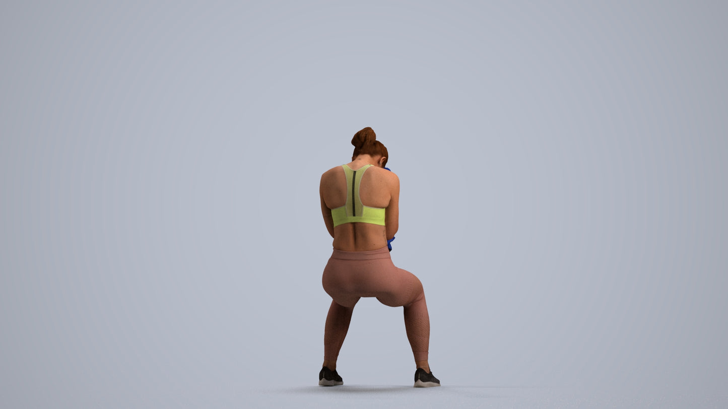3D human model woman casual sport, photogrammetry scanned person for archviz, front view render
