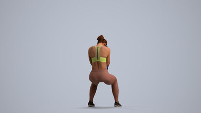 3D human model woman casual sport, photogrammetry scanned person for archviz, front view render