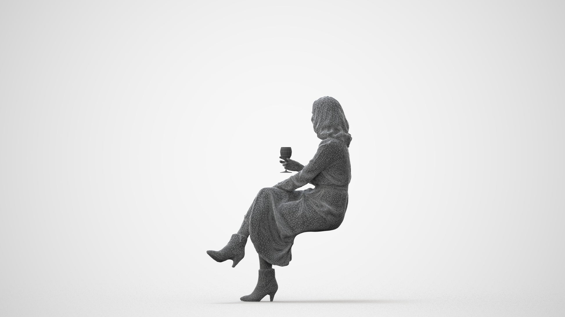 photogrammetry 3D woman casual sitting, realistic human model archviz FBX, square thumbnail