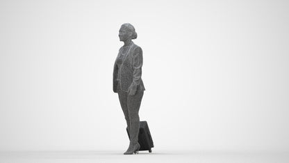 3D scanned woman walking business, photorealistic archviz people for Enscape and SketchUp, wireframe back view