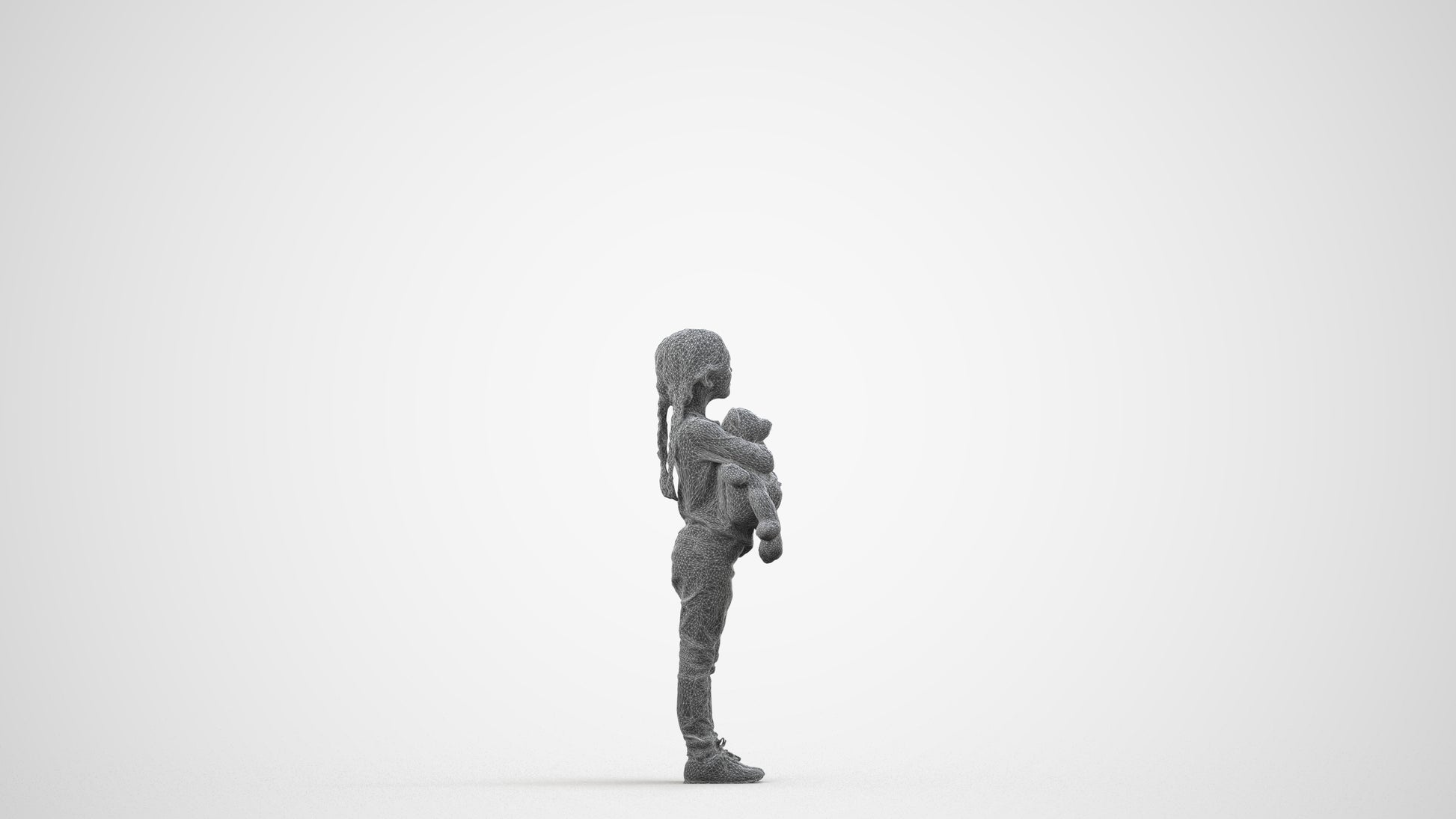 realistic 3D human girl casual standing, archviz people FBX OBJ for Blender, wireframe side view