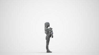 realistic 3D human girl casual standing, archviz people FBX OBJ for Blender, wireframe side view