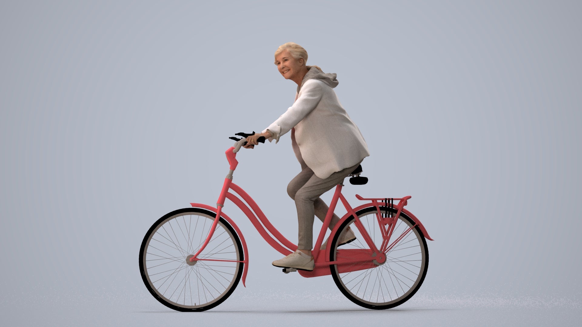 realistic 3D people senior boy casual cycling, render-ready for V-Ray and Corona, FBX OBJ, three-quarter view render