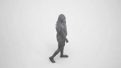 realistic 3D human woman casual walking, archviz people FBX OBJ for Blender, wireframe three-quarter view