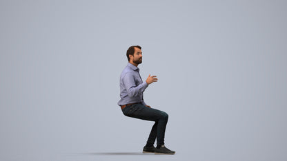 realistic 3D man business sitting, scanned archviz people for Blender and 3ds Max, side view render