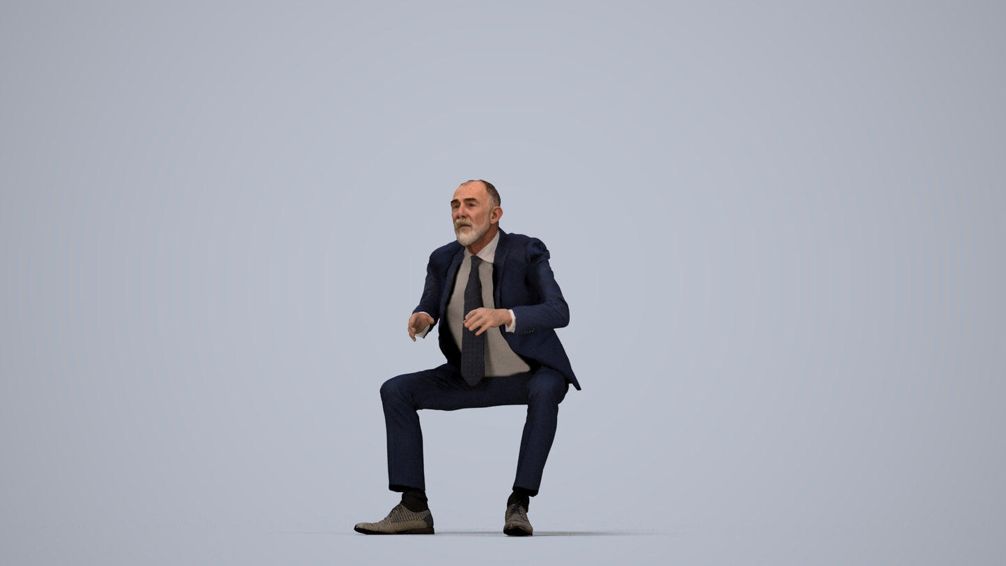 3D scanned senior man business, photorealistic archviz people for Enscape and SketchUp, top-down view render