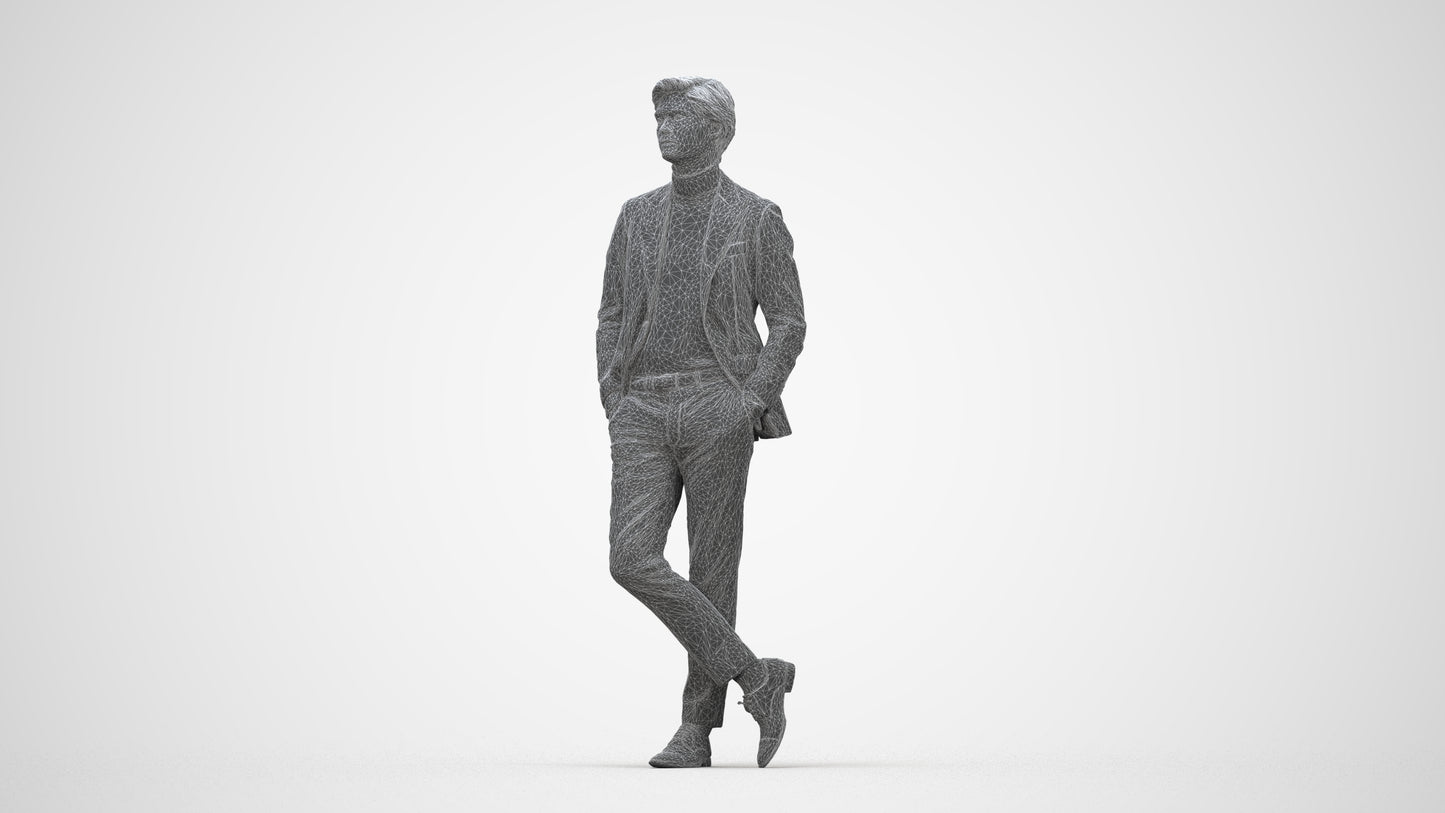 realistic 3D people man business standing, render-ready for V-Ray and Corona, FBX OBJ, wireframe back view
