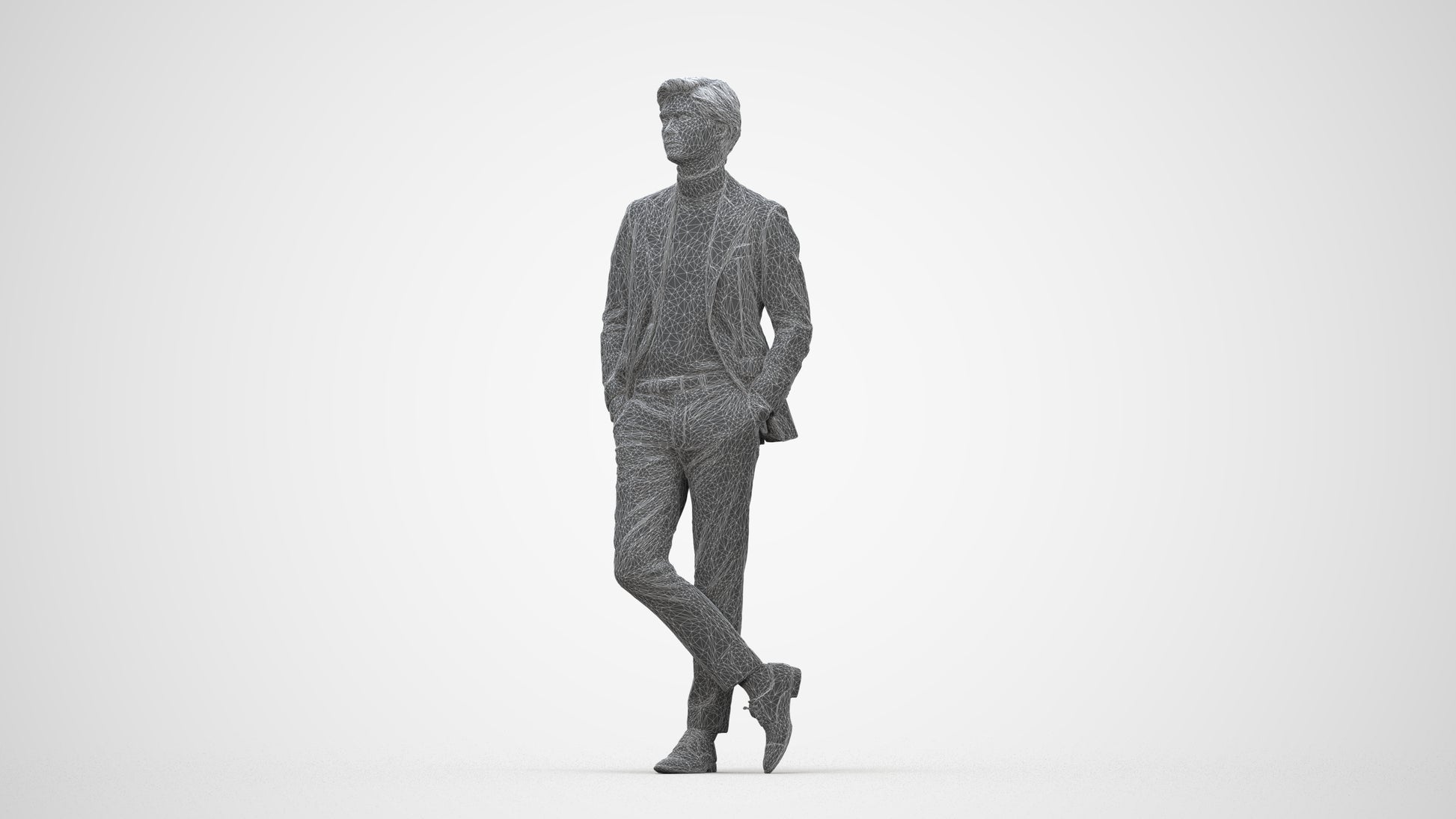 realistic 3D people man business standing, render-ready for V-Ray and Corona, FBX OBJ, wireframe back view