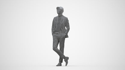 realistic 3D people man business standing, render-ready for V-Ray and Corona, FBX OBJ, wireframe back view