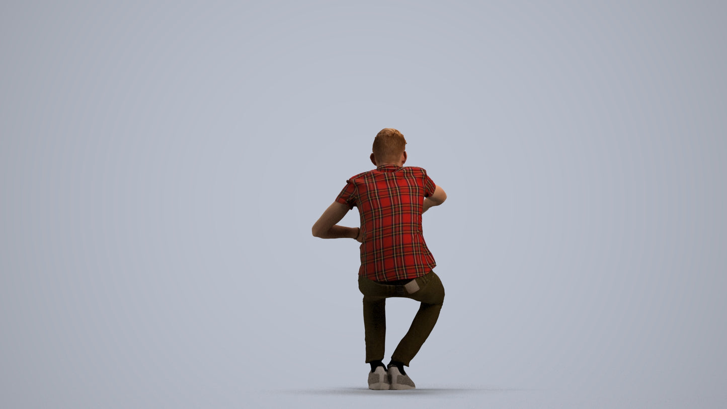 realistic 3D man casual sitting, scanned archviz people for Blender and 3ds Max, front view render