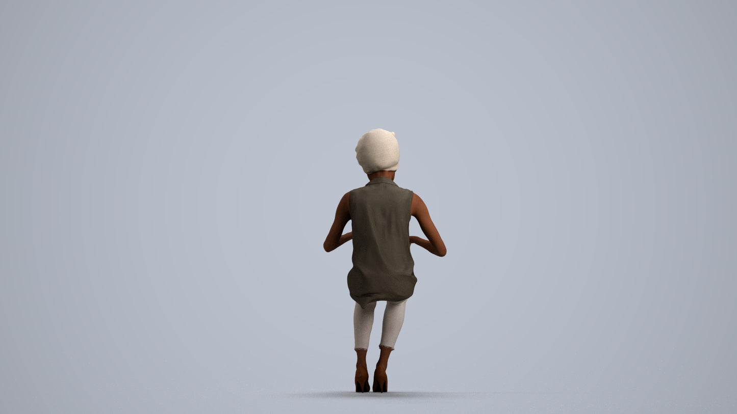 scanned 3D woman casual sitting, photogrammetry people for Enscape and V-Ray, front view render