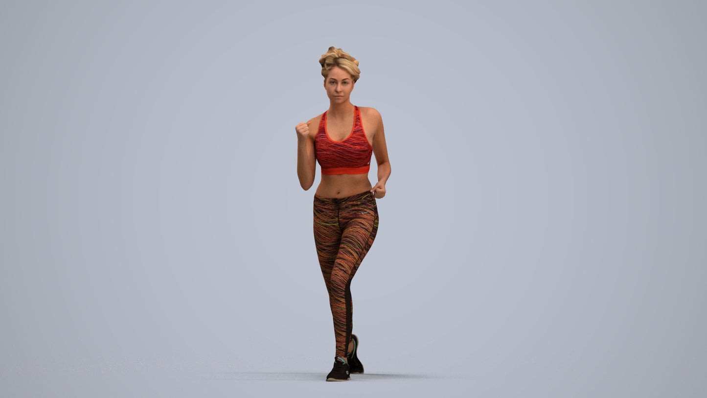 photogrammetry 3D woman sport walking, realistic human model archviz FBX, standing pose render