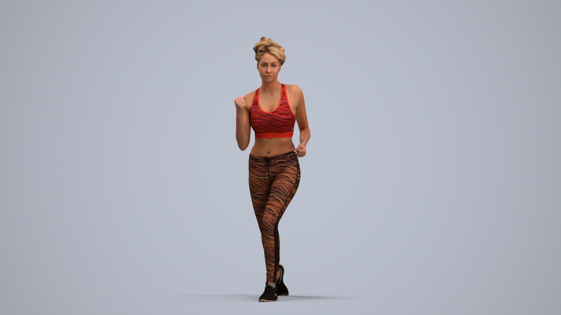 photogrammetry 3D woman sport walking, realistic human model archviz FBX, standing pose render