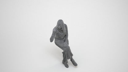 3D people model woman casual sitting, scanned human for 3ds Max rendering, wireframe three-quarter view
