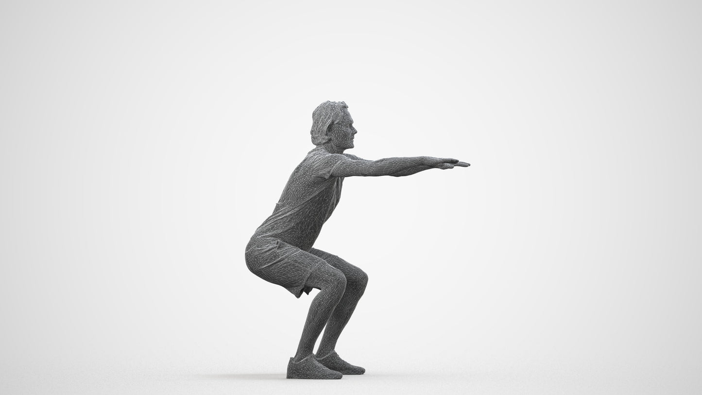 3D people model man casual sport, scanned human for 3ds Max rendering, wireframe side view
