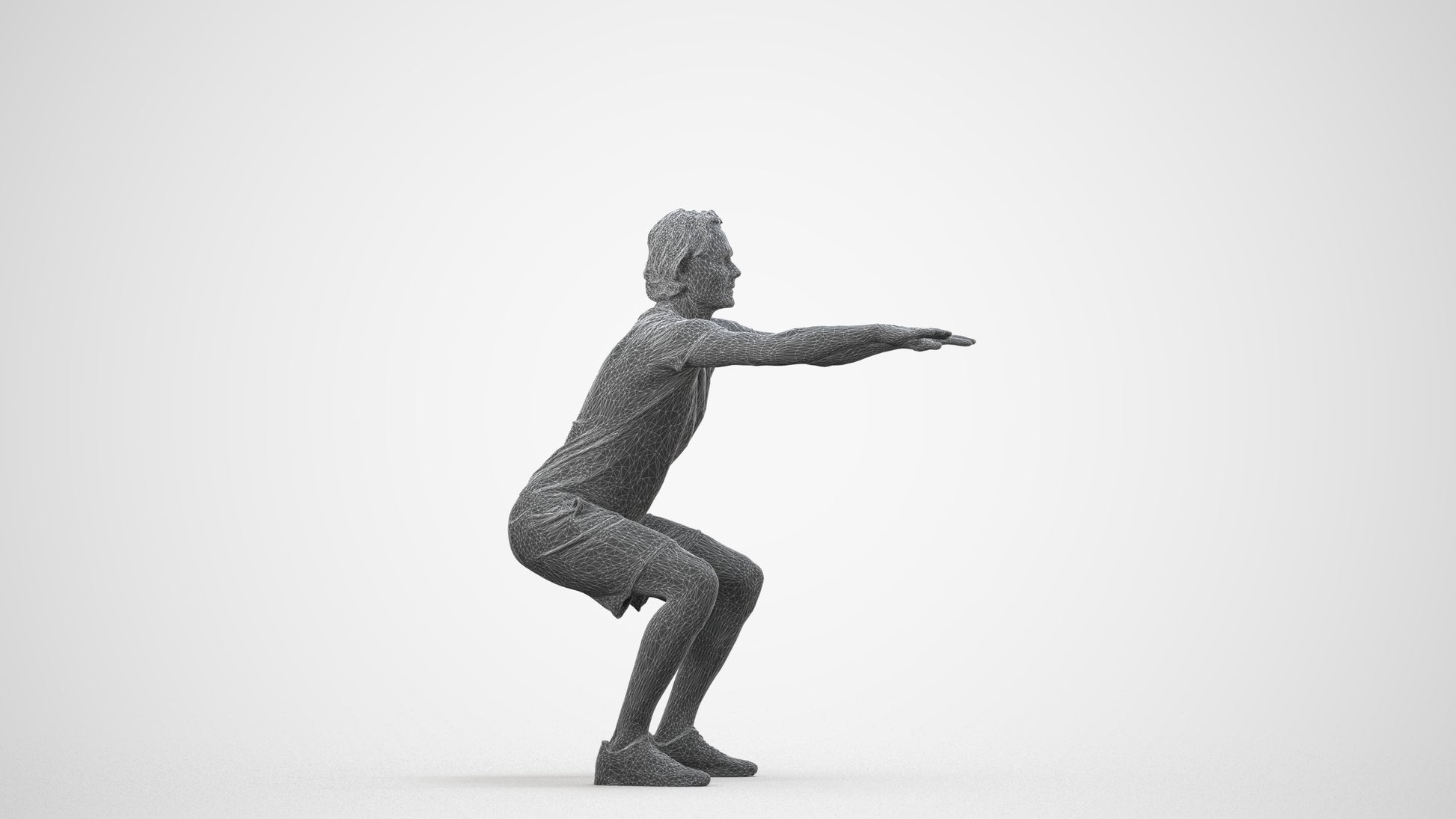 3D people model man casual sport, scanned human for 3ds Max rendering, wireframe side view