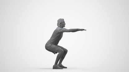 3D people model man casual sport, scanned human for 3ds Max rendering, wireframe side view