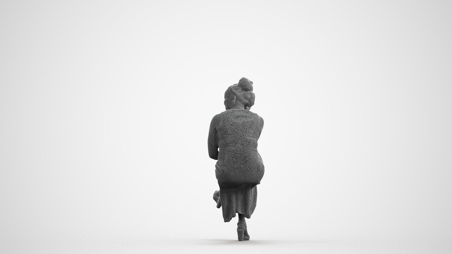 3D people model woman casual sitting, scanned human for 3ds Max rendering, wireframe front view