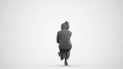 3D people model woman casual sitting, scanned human for 3ds Max rendering, wireframe front view