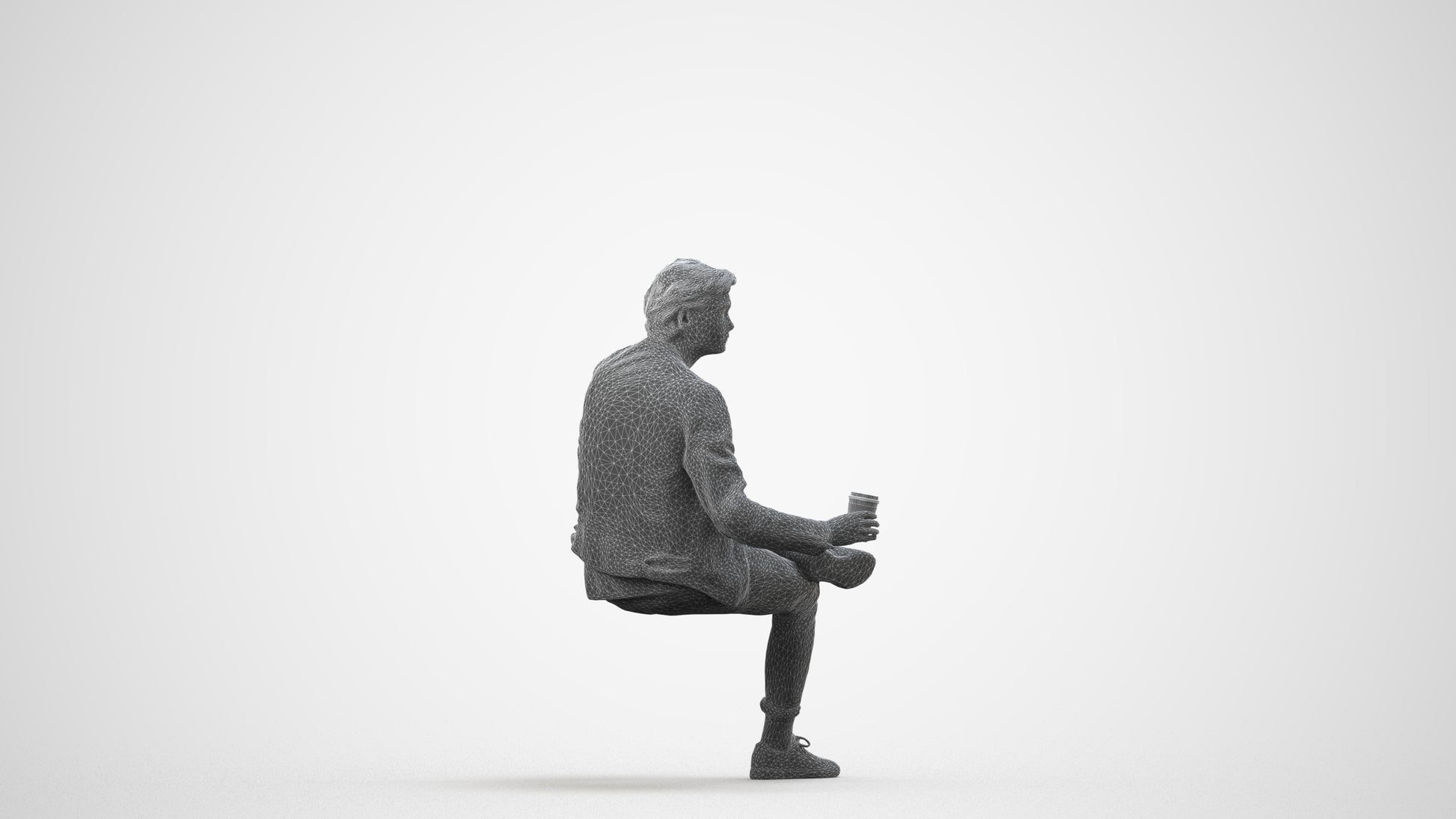realistic 3D people man casual sitting, render-ready for V-Ray and Corona, FBX OBJ, wireframe side view