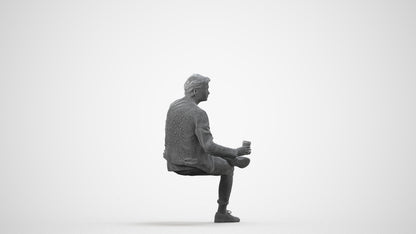 realistic 3D people man casual sitting, render-ready for V-Ray and Corona, FBX OBJ, wireframe side view