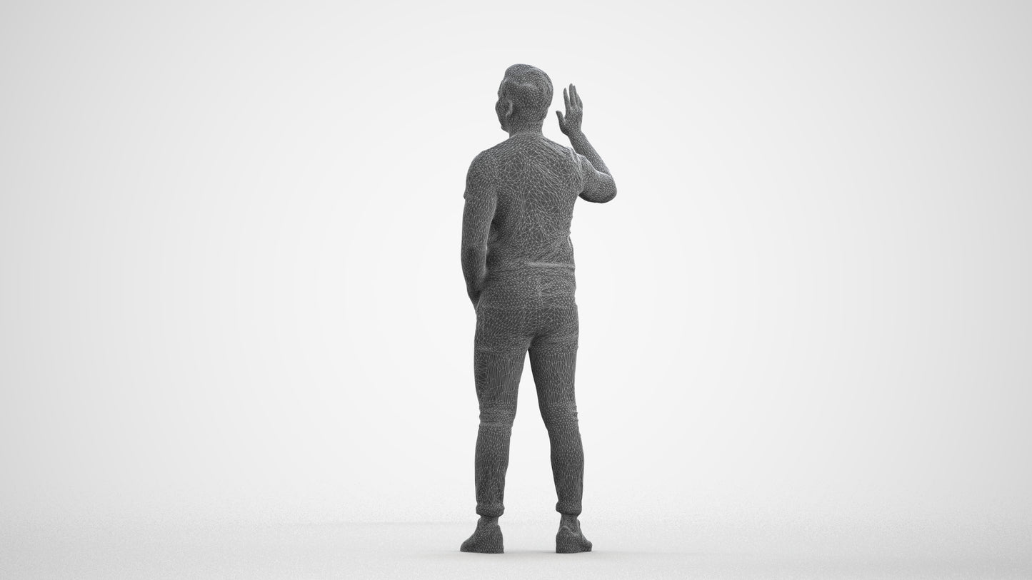 scanned 3D man casual standing, photogrammetry people for Enscape and V-Ray, wireframe front view
