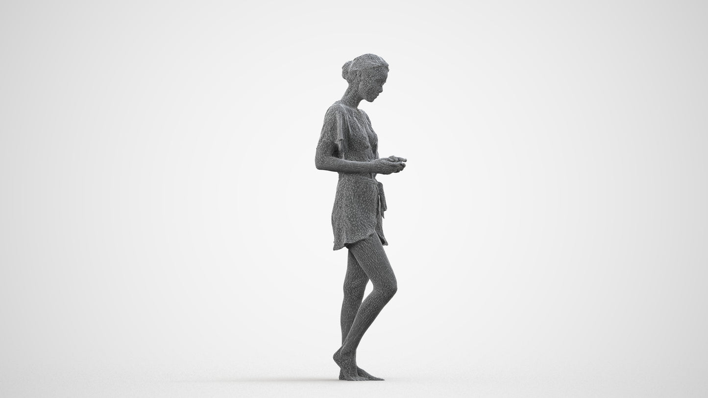 3D scanned woman bathroom, photorealistic archviz people for Enscape and SketchUp, wireframe side view