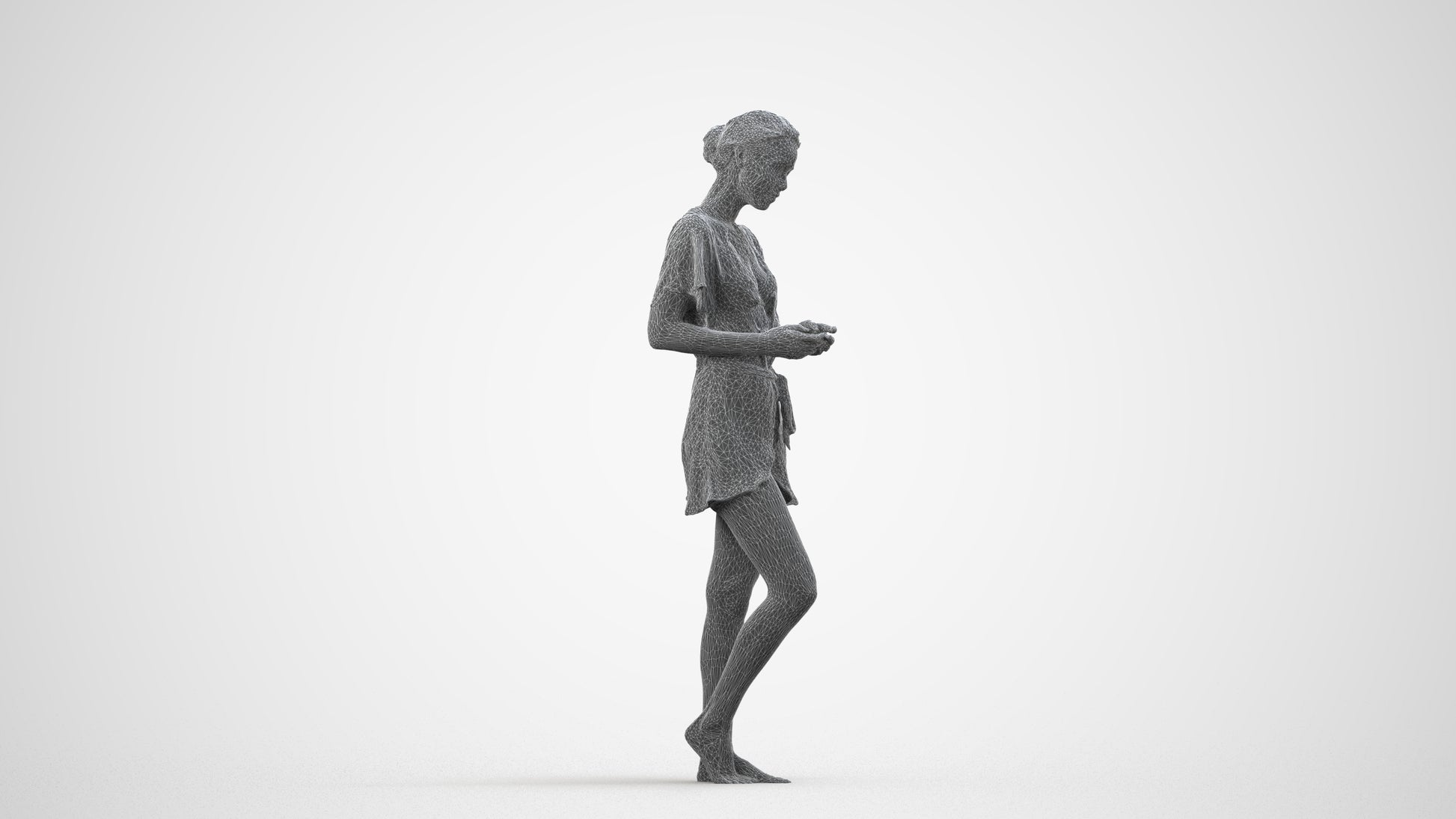 3D scanned woman bathroom, photorealistic archviz people for Enscape and SketchUp, wireframe side view