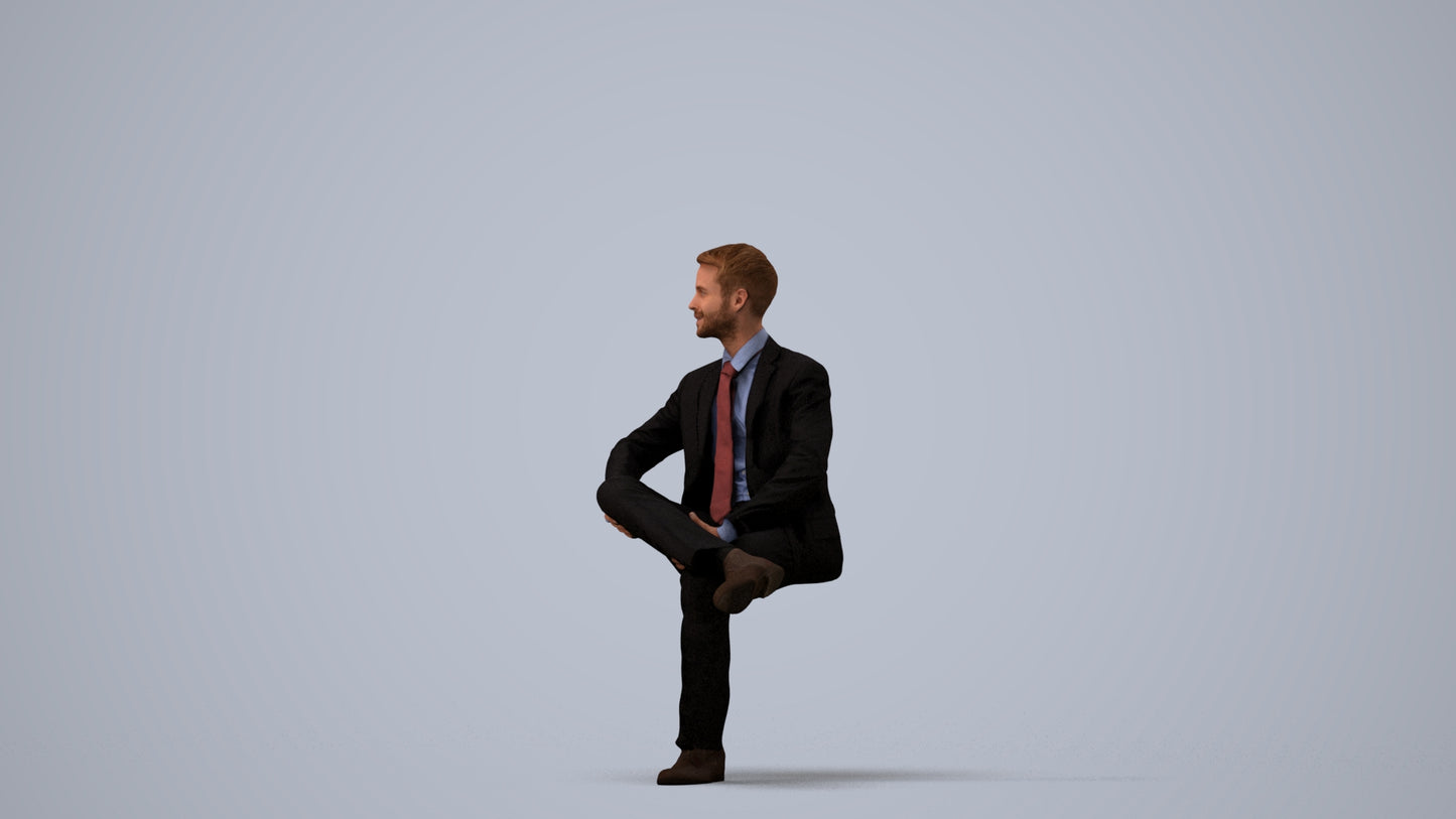 3D scanned man business, photorealistic archviz people for Enscape and SketchUp, three-quarter view render