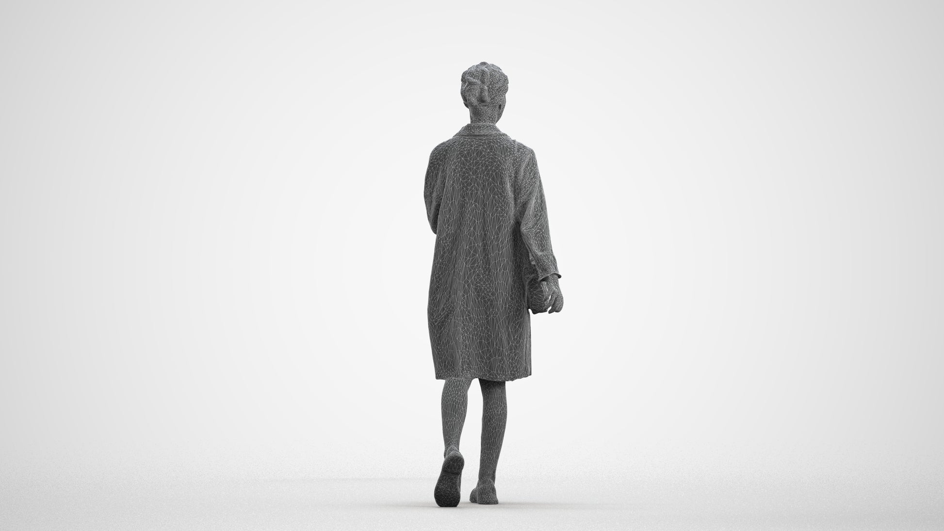 realistic 3D woman casual walking, scanned archviz people for Blender and 3ds Max, wireframe front view
