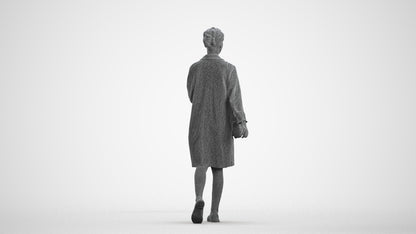 realistic 3D woman casual walking, scanned archviz people for Blender and 3ds Max, wireframe front view