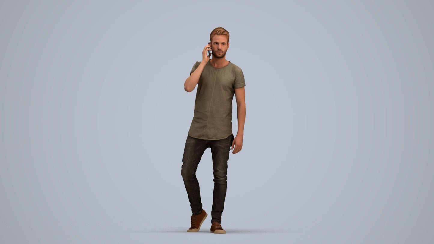 scanned 3D man casual walking, photogrammetry people for Enscape and V-Ray, standing pose render