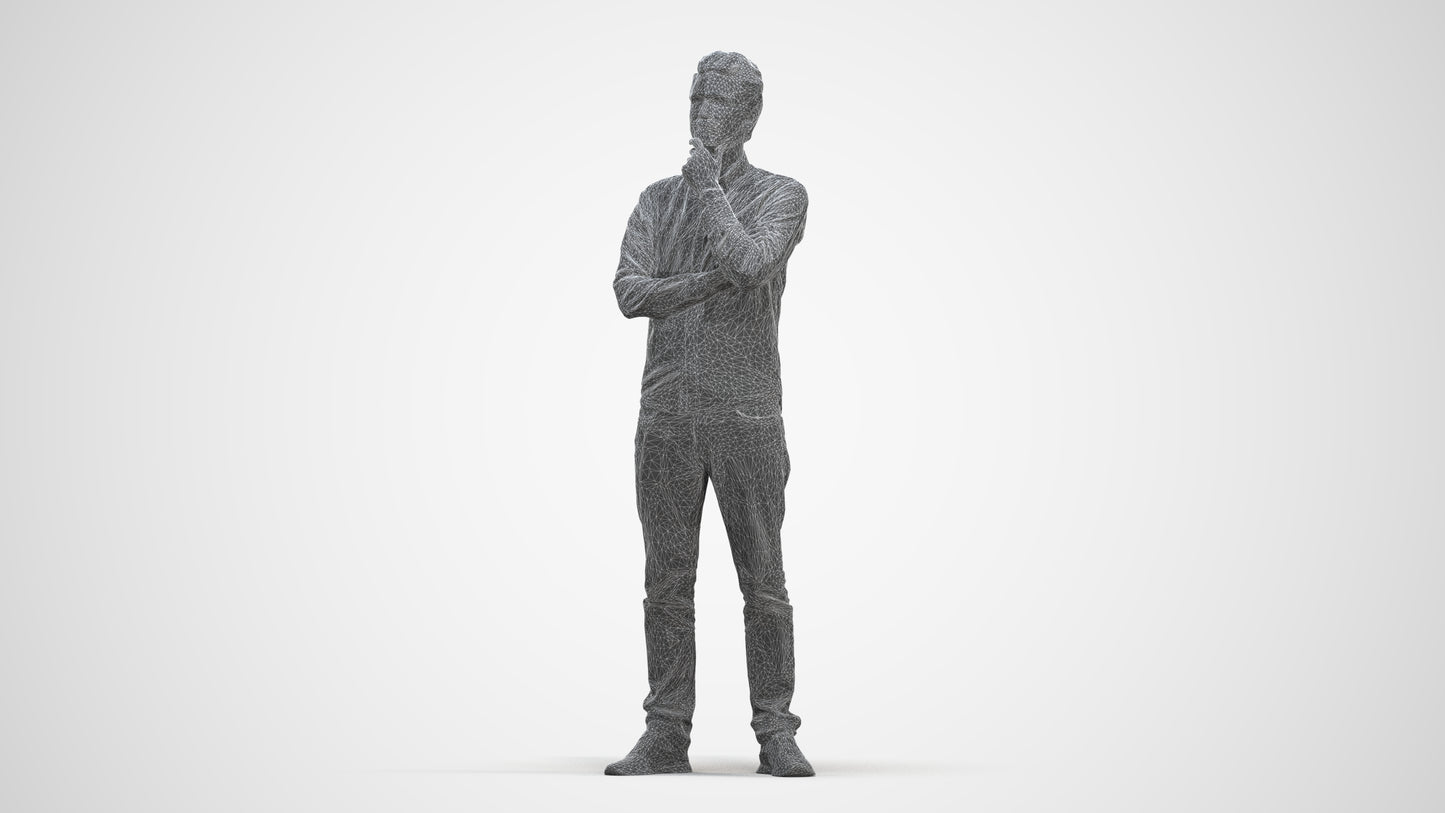 3D scanned man standing casual, photorealistic archviz people for Enscape and SketchUp, three-quarter front view render