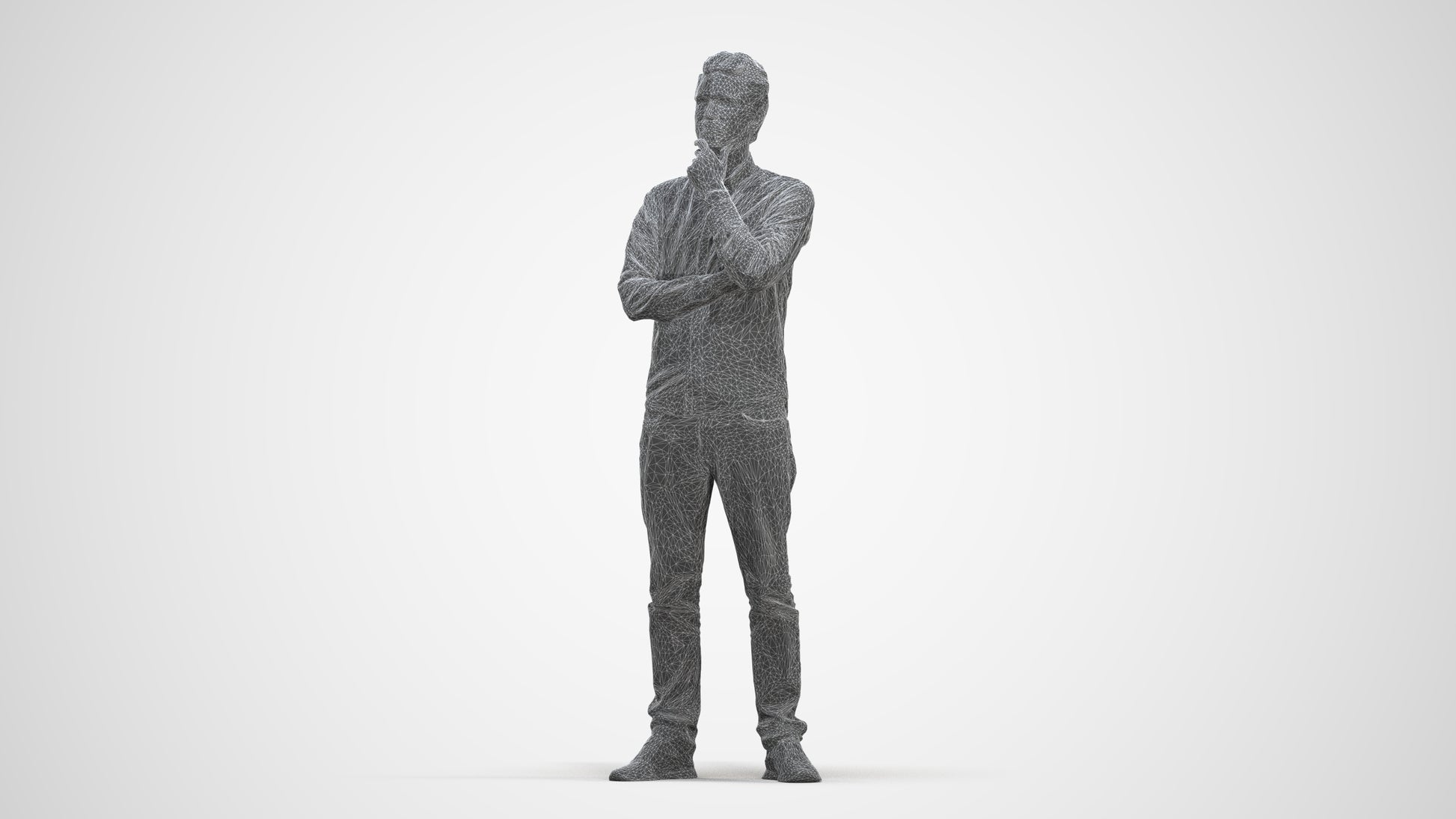 3D scanned man standing casual, photorealistic archviz people for Enscape and SketchUp, three-quarter front view render