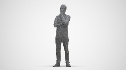 3D scanned man standing casual, photorealistic archviz people for Enscape and SketchUp, three-quarter front view render