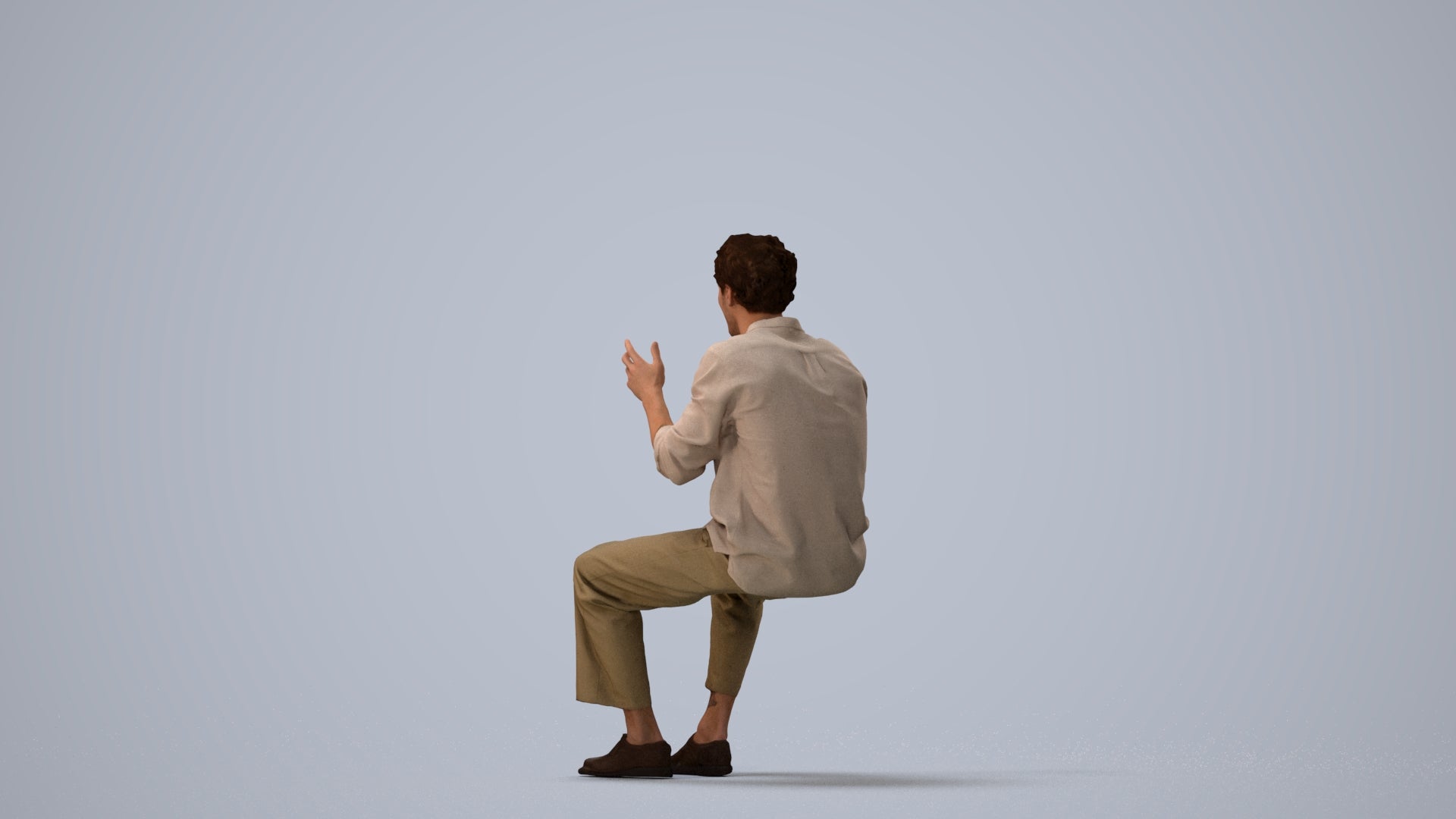 3D scanned man sitting casual, photorealistic archviz people for Enscape and SketchUp, three-quarter view render