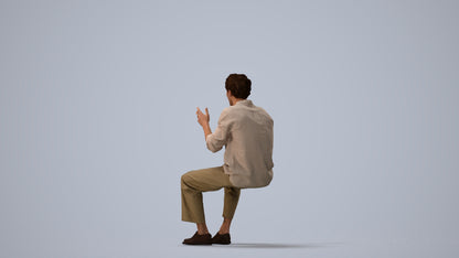 3D scanned man sitting casual, photorealistic archviz people for Enscape and SketchUp, three-quarter view render